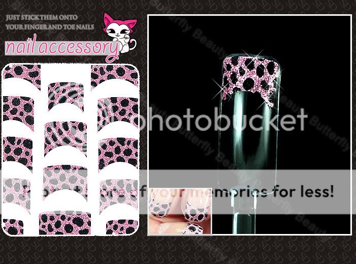 Korea French Pink Glitter Leopard NAIL Toe Art 3D Stickers Decal 20 