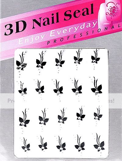 3D Nail Art Stickers Decals Black Glitter Butterfly 05  