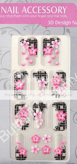 3D Pink Black Glitter Peach Flower NAIL Art Stickers 08  